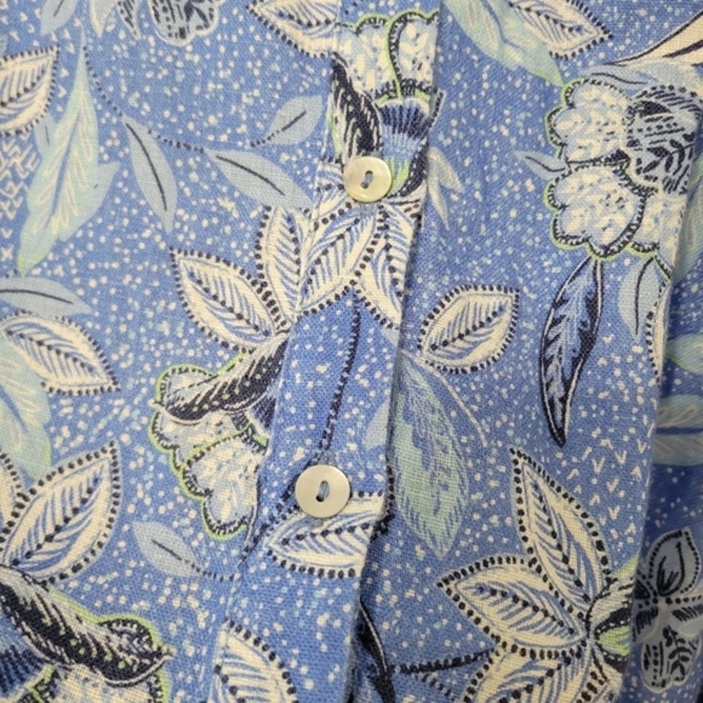 Hale Bob Women's Angelina Linen‎ Top Size M Periwinkle Blue Floral Euro Summer - Picture 8 of 13